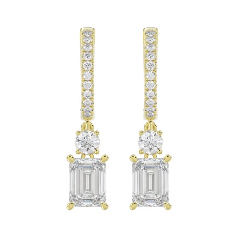 LADIES EARRINGS 2 1/2CT ROUND/EMERALD DIAMOND 14K YELLOW GOLD