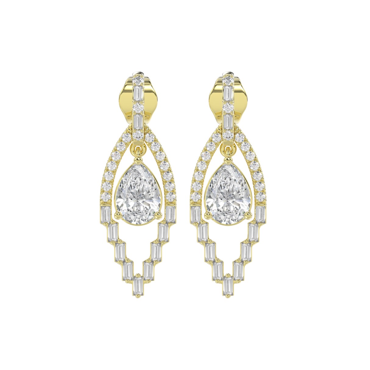 14K YELLOW GOLD 2.00CT ROUND/BAGUETTE/PEAR DIAMOND...