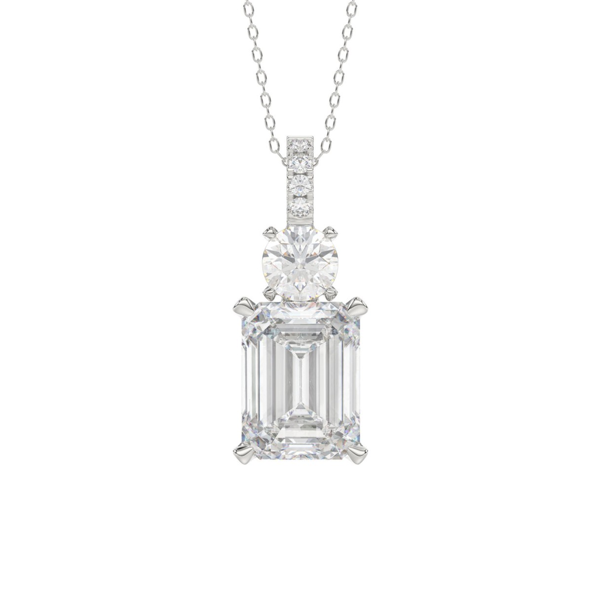 LADIES PENDANT 1 3/4CT ROUND/EMERALD DIAMOND 14K WHITE GOLD (CENTER STONE EMERALD DIAMOND 1 1/2CT)