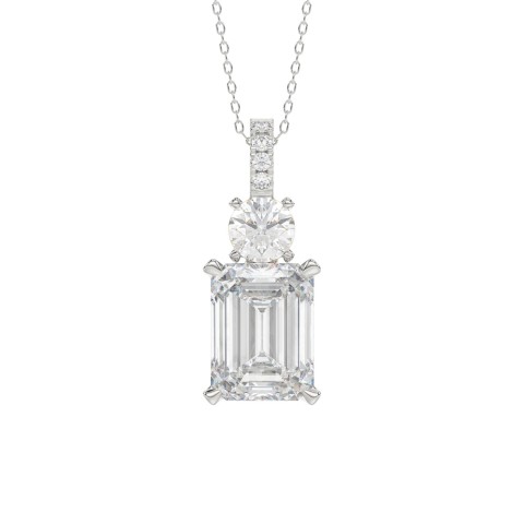 LADIES PENDANT 1 3/4CT ROUND/EMERALD DIAMOND 14K WHITE GOLD (CENTER STONE EMERALD DIAMOND 1 1/2CT)