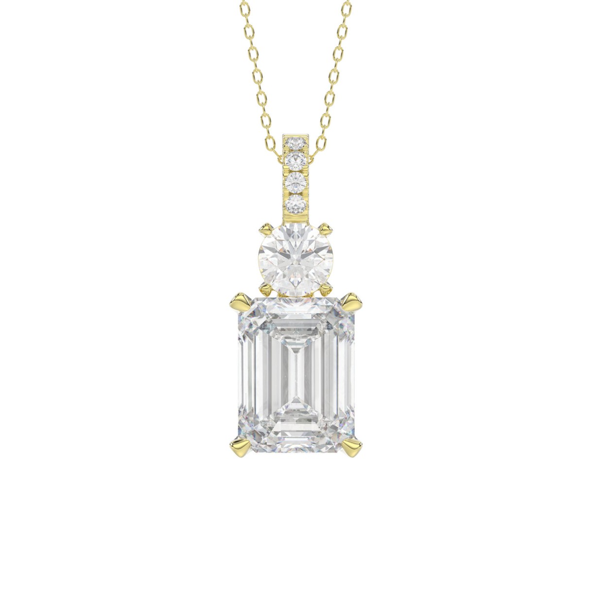 LADIES PENDANT 1 3/4CT ROUND/EMERALD DIAMOND 14K YELLOW GOLD (CENTER STONE EMERALD DIAMOND 1 1/2CT)