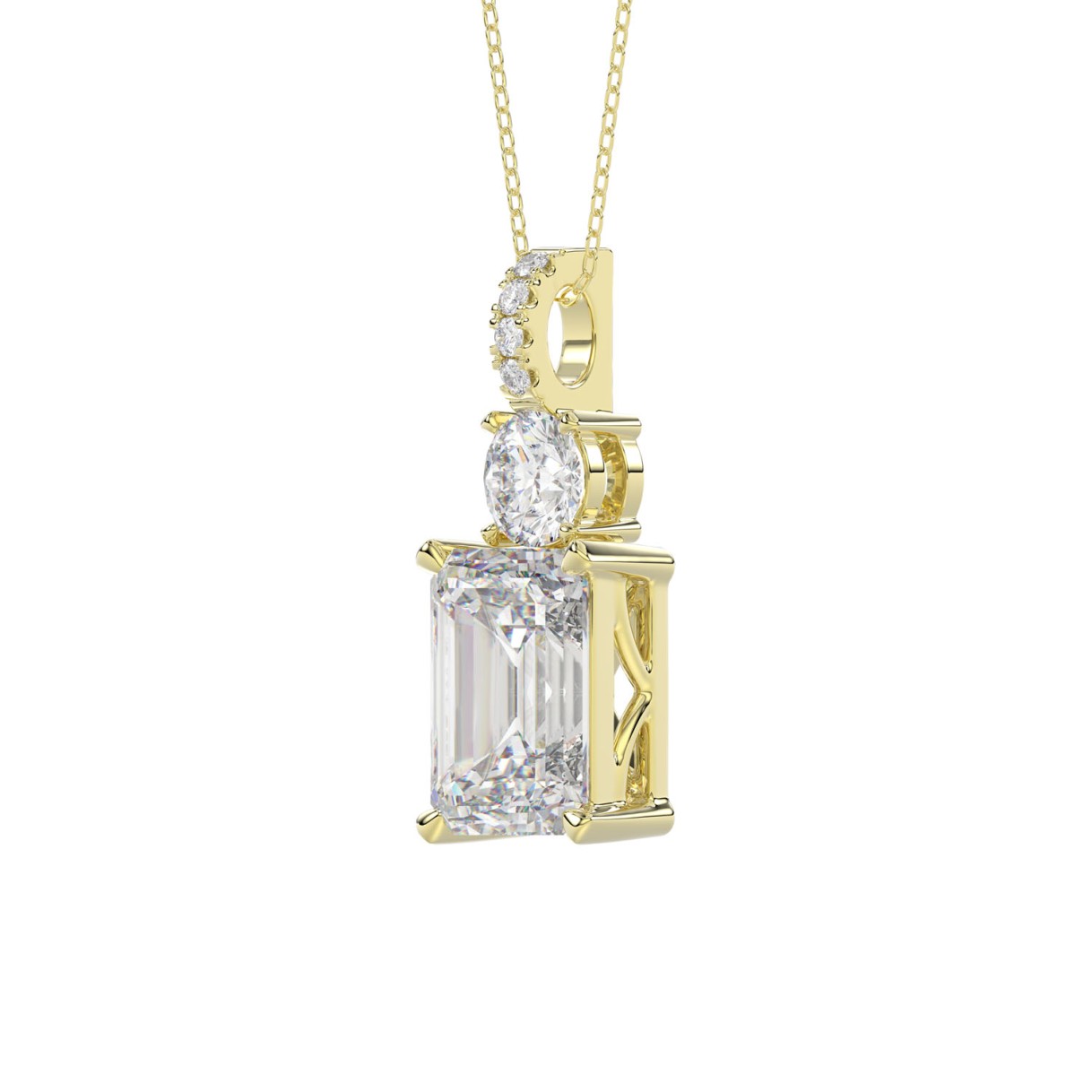 LADIES PENDANT 1 3/4CT ROUND/EMERALD DIAMOND 14K YELLOW GOLD (CENTER STONE EMERALD DIAMOND 1 1/2CT)