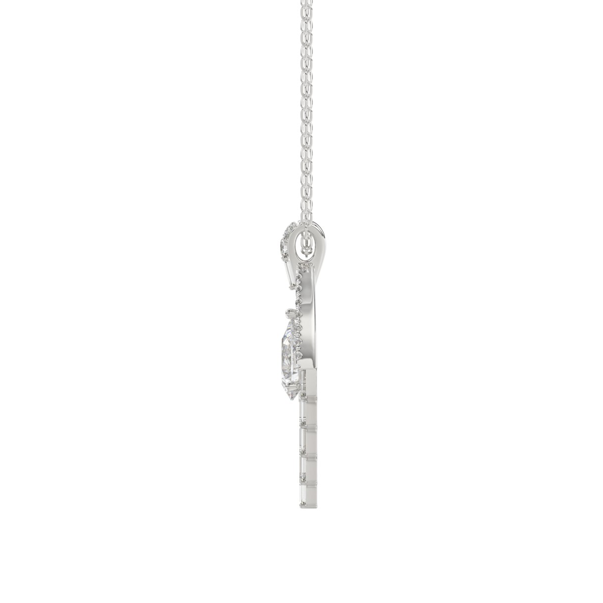 LADIES PENDANT 1 1/2CT ROUND/BAGUETTE/PEAR DIAMOND 14K WHITE GOLD 