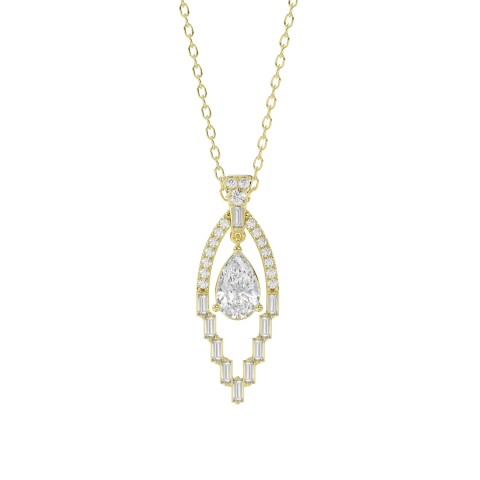 LADIES PENDANT 1 1/2CT ROUND/BAGUETTE/PEAR DIAMOND 14K YELLOW GOLD 