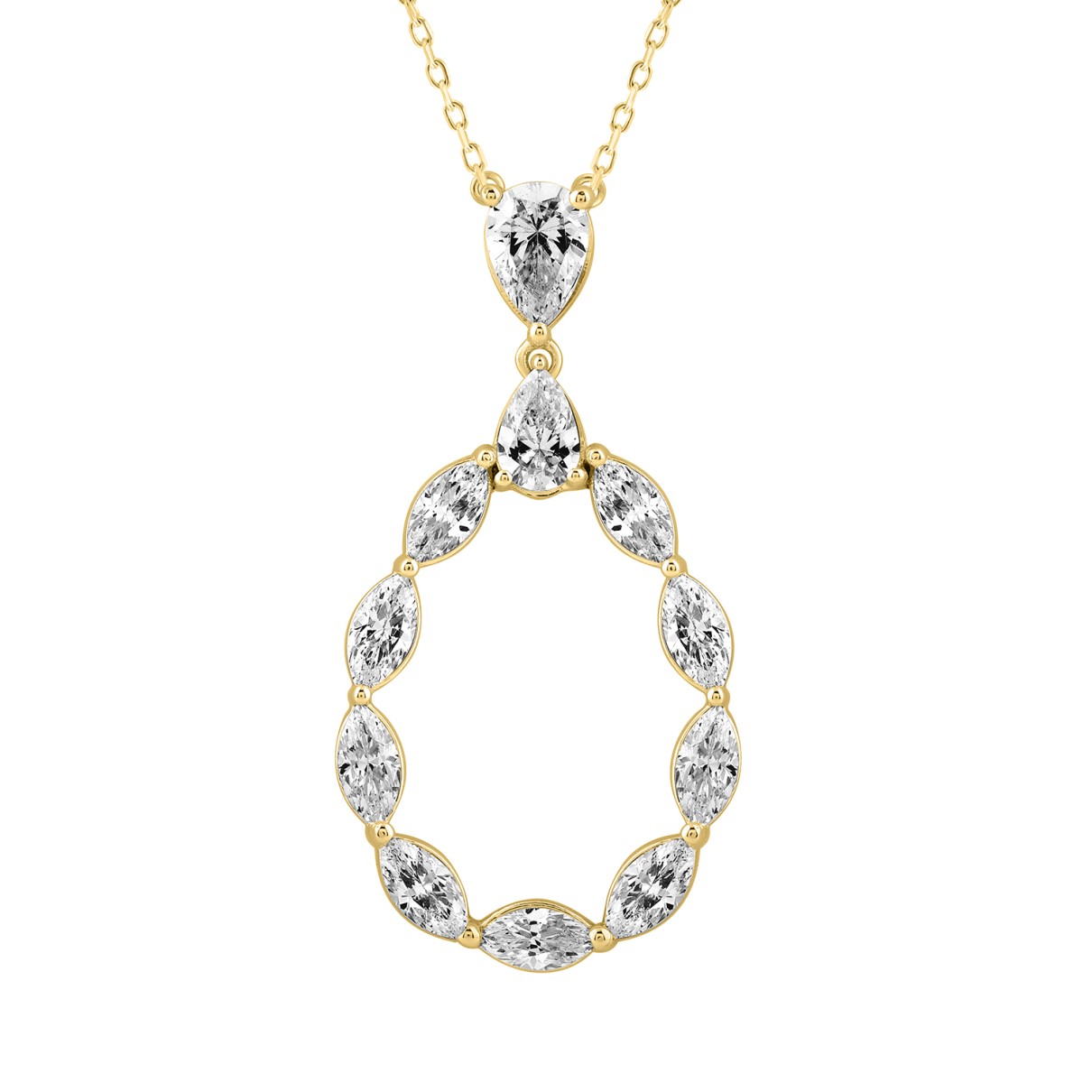 LADIES PENDANT WITH CHAIN  2 1/2CT MARQUISE/PEAR DIAMOND 14K YELLOW GOLD