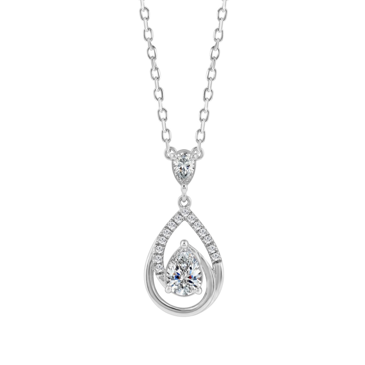 14K White Gold Pear & Round Diamond Teardrop Pendant With Chain 1.00 Ct Pear Shaped Diamond Pendant For Women (Color F-G -Clarity Vs1/Vs2)