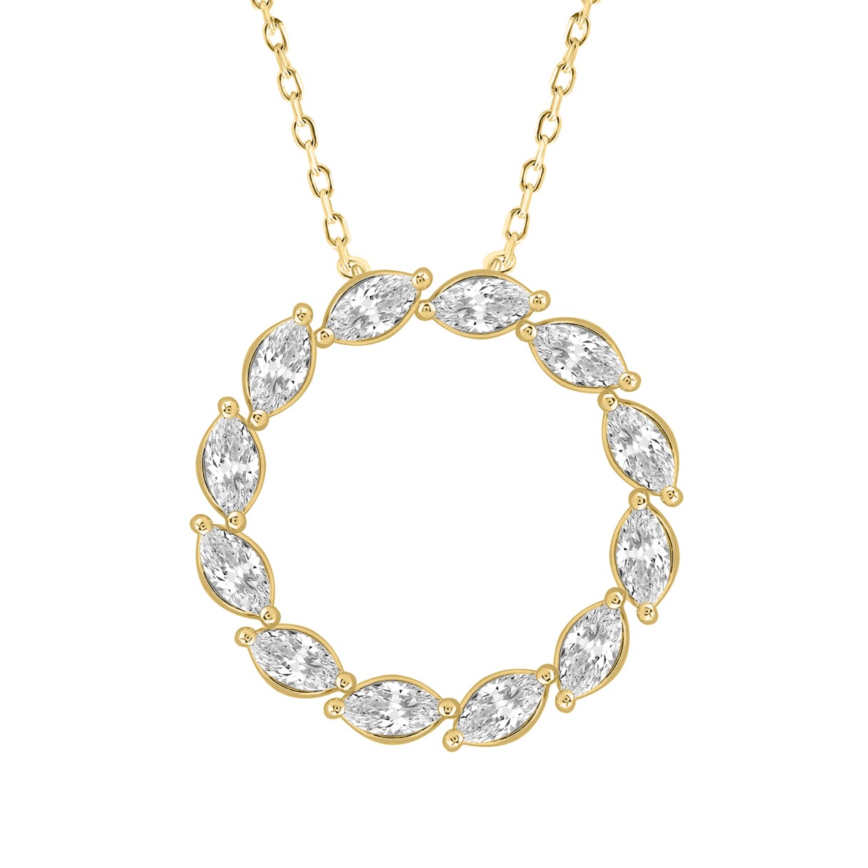 LADIES NECKLACE 3.00CT MARQUISE DIAMOND 14K YELLOW GOLD 