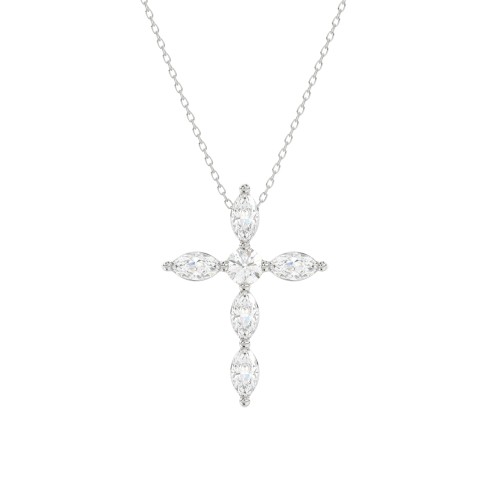 LADIES PENDANT WITH CHAIN 1 1/4CT ROUND/MARQUISE DIAMOND 14K WHITE GOLD