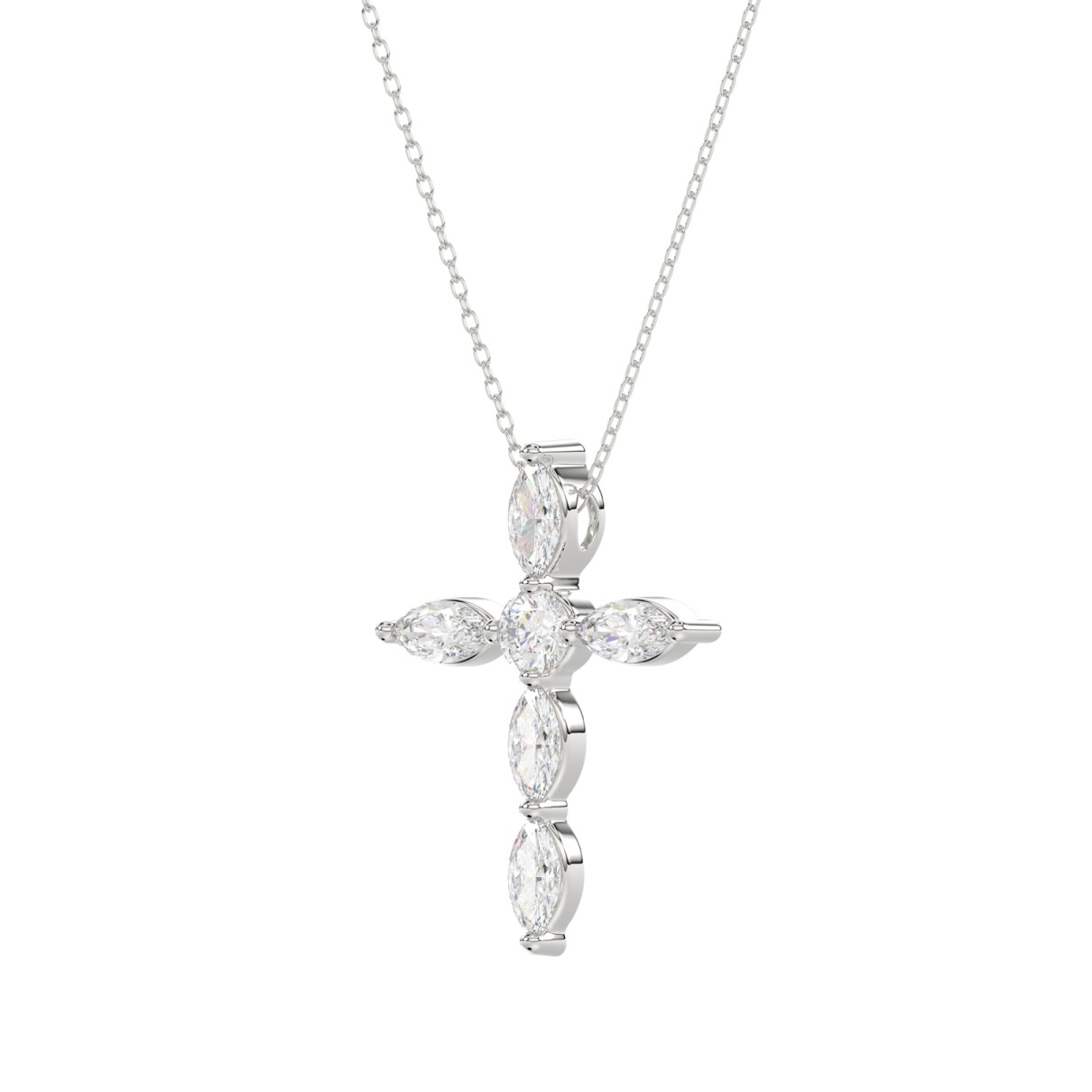 LADIES PENDANT WITH CHAIN 1 1/4CT ROUND/MARQUISE DIAMOND 14K WHITE GOLD