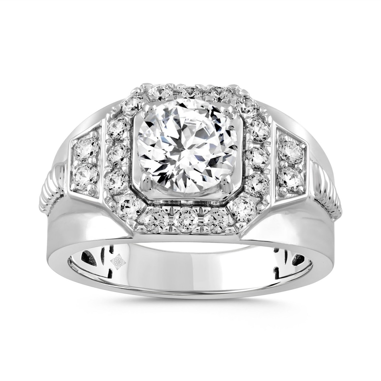 MENS RING 2 3/4CT ROUND DIAMOND 14K WHITE GOLD (CE...