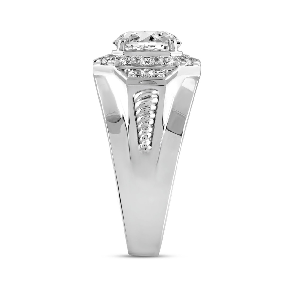 MENS RING 2 3/4CT ROUND DIAMOND 14K WHITE GOLD (CENTER STONE ROUND DIAMOND 2.00CT)