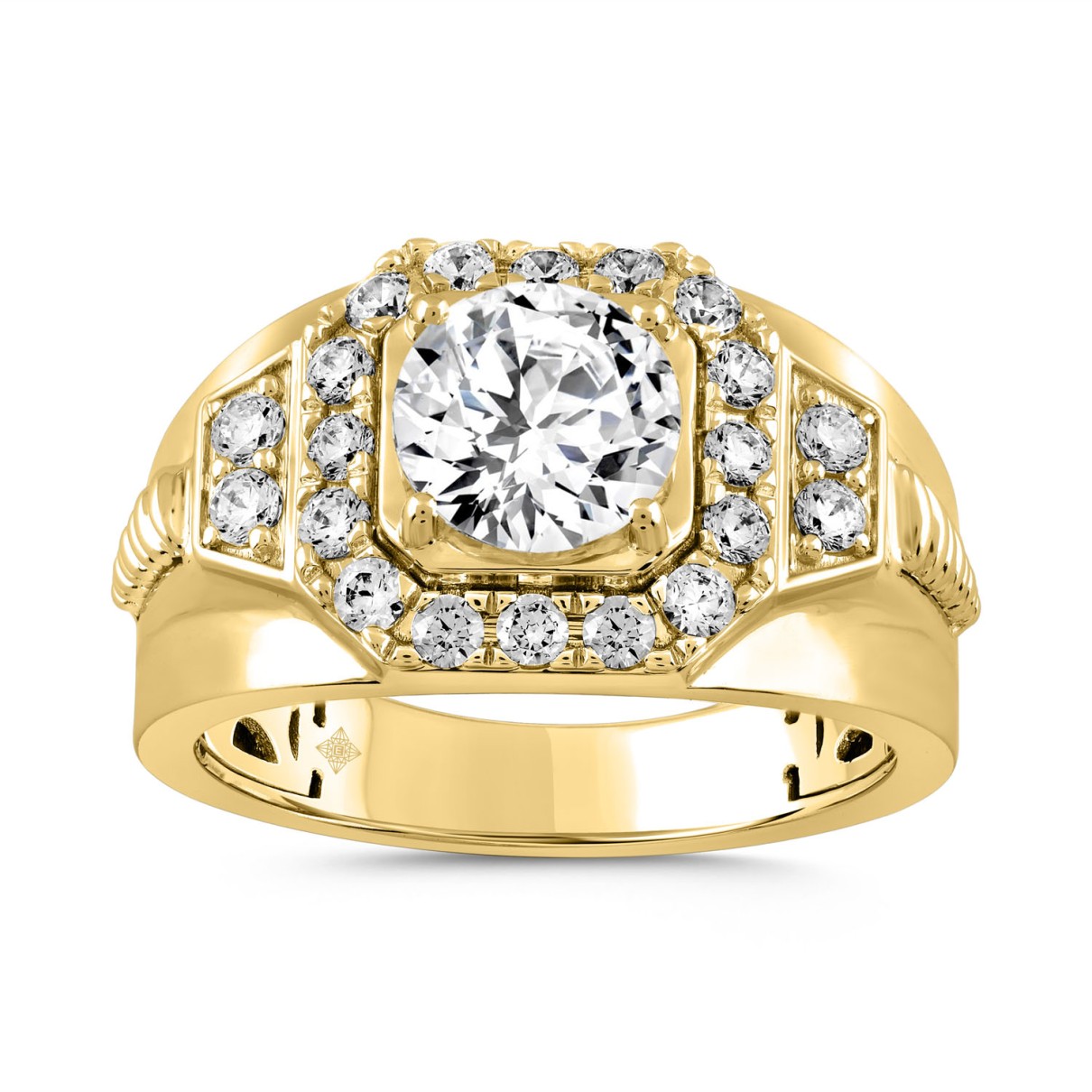 MENS RING 2.75CT ROUND DIAMOND 14K YELLOW GOLD (CENTER STONE ROUND DIAMOND 2.00CT)