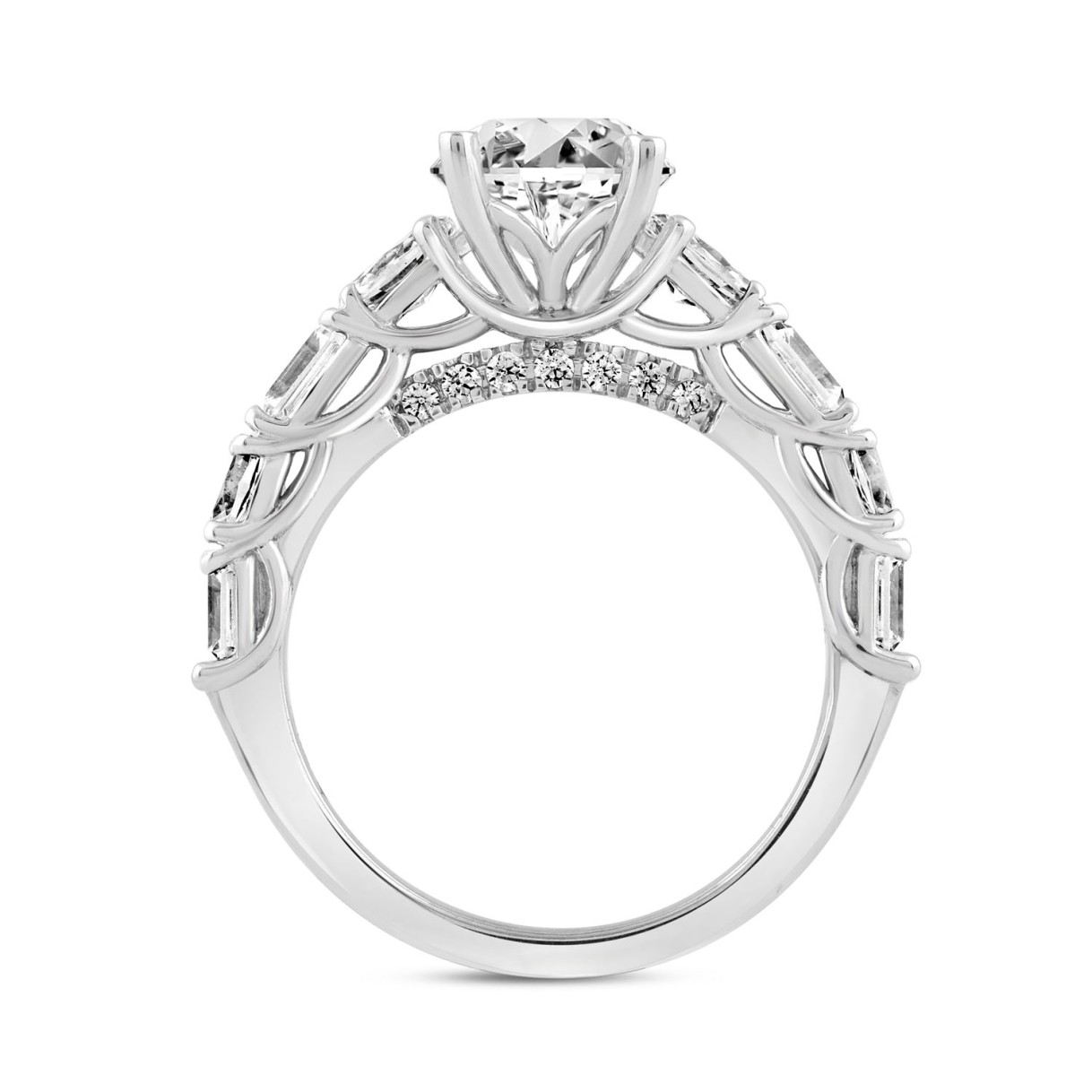 LADIES RING 3 1/2CT ROUND/EMERALD/OVAL DIAMOND 14K WHITE GOLD (CENTER STONE OVAL DIAMOND 2.00CT)