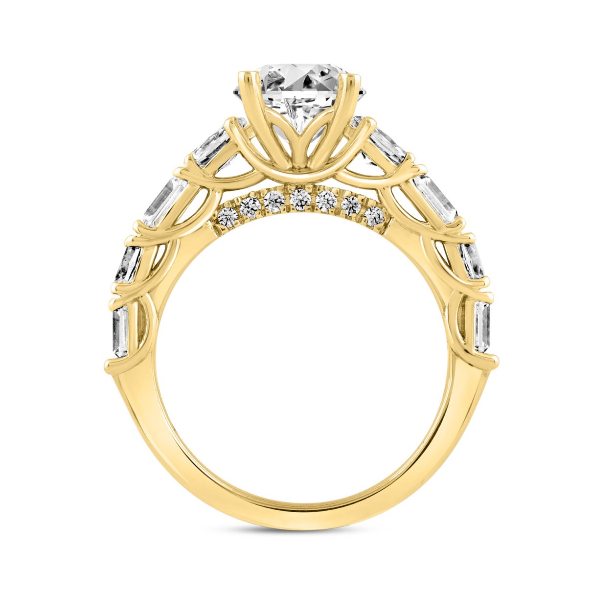 LADIES RING 3 1/2CT ROUND/EMERALD/OVAL DIAMOND 14K YELLOW GOLD (CENTER STONE OVAL DIAMOND 2.00CT)