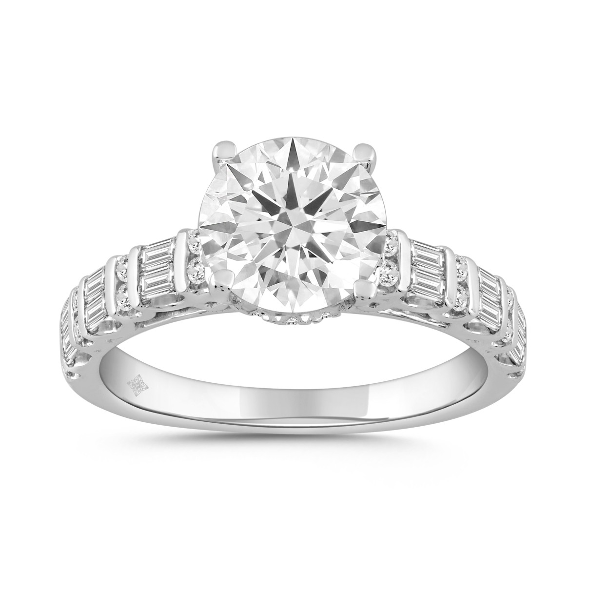 LADIES RING 2.50CT ROUND/BAGUETTE DIAMOND 14K WHITE GOLD (CENTER STONE ROUND DIAMOND 2.00CT)