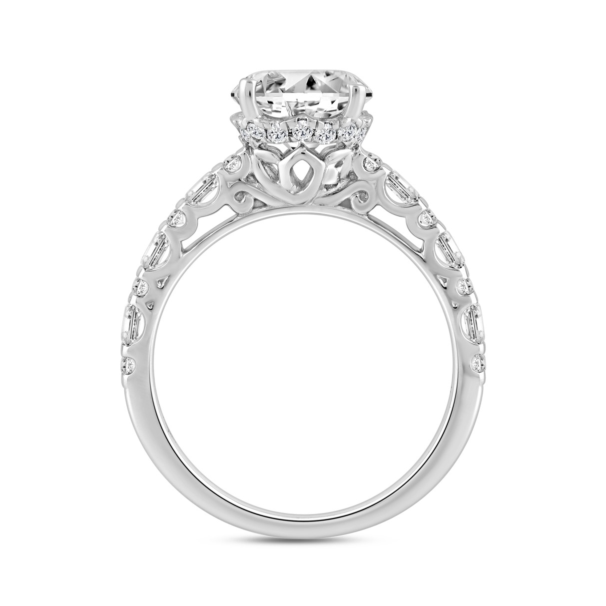 LADIES RING 2.50CT ROUND/BAGUETTE DIAMOND 14K WHITE GOLD (CENTER STONE ROUND DIAMOND 2.00CT)