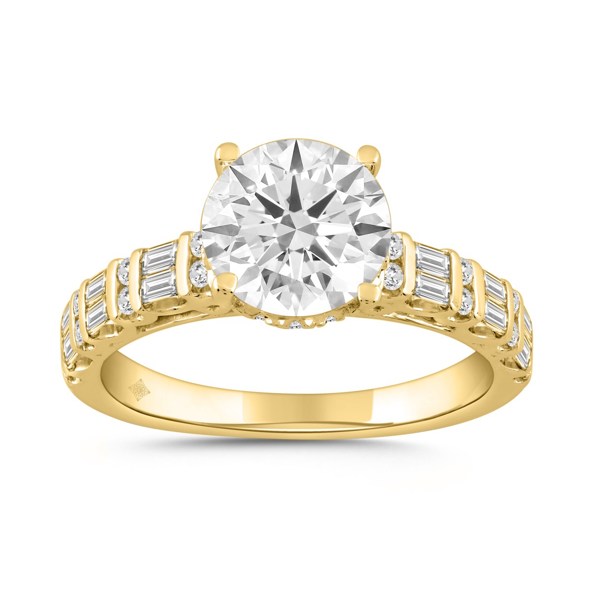 LADIES RING 2.50CT ROUND/BAGUETTE DIAMOND 14K YELL...