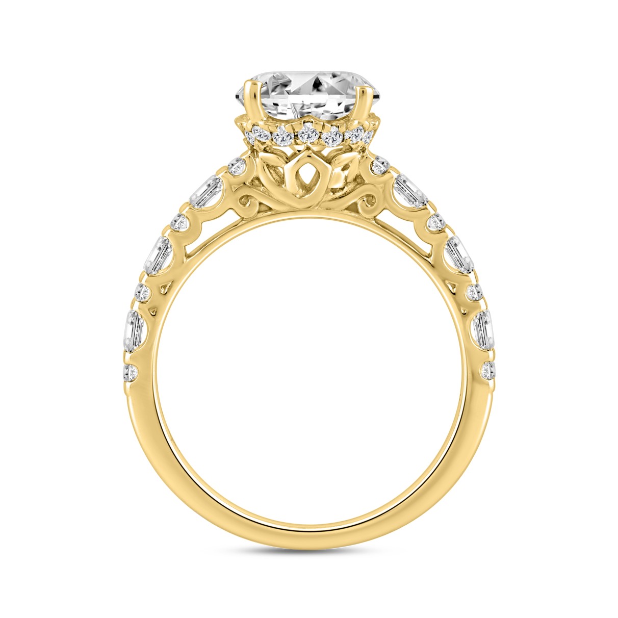 LADIES RING 2.50CT ROUND/BAGUETTE DIAMOND 14K YELLOW GOLD (CENTER STONE ROUND DIAMOND 2.00CT)