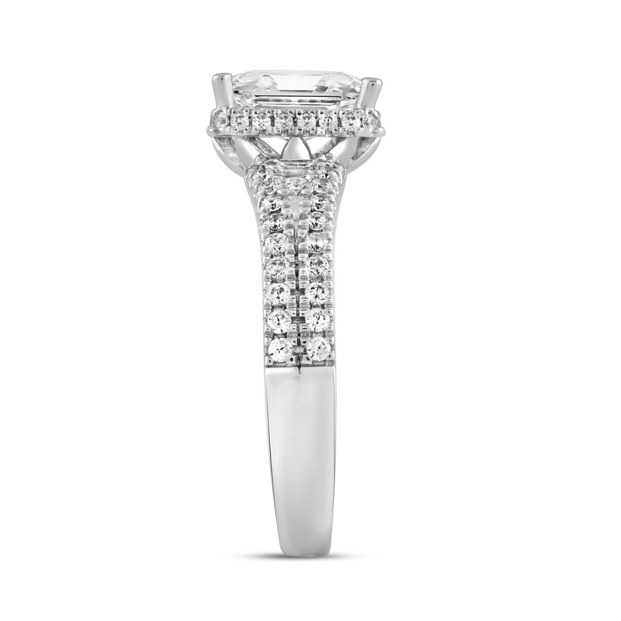 LADIES RING 2.50CT ROUND/BAGUETTE/EMERALD DIAMOND 14K WHITE GOLD (CENTER STONE EMERALD DIAMOND 2.00CT)