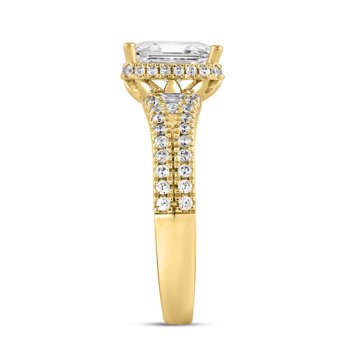 LADIES RING 2 1/2CT ROUND/BAGUETTE/EMERALD DIAMOND 14K YELLOW GOLD (CENTER STONE EMERALD DIAMOND 2.00CT)