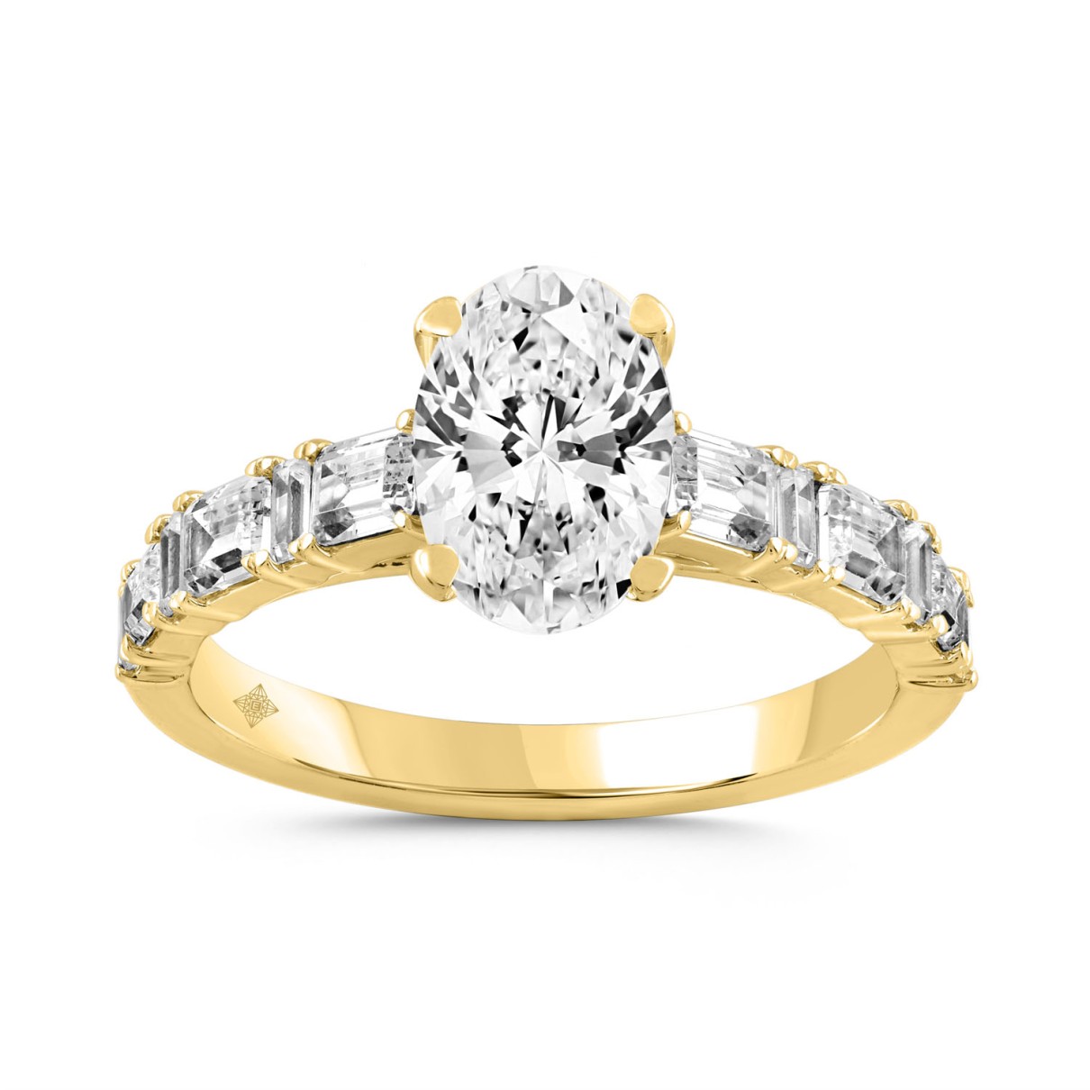 LADIES RING 3.00CT OVAL/BAGUETTE/EMERALD DIAMOND 14K YELLOW GOLD (CENTER STONE OVAL DIAMOND 2.00CT)