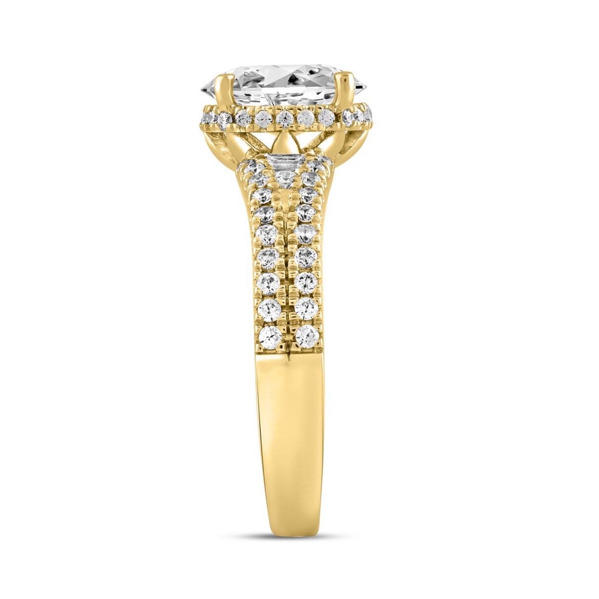 LADIES RING 2 1/2CT ROUND/BAGUETTE/OVAL DIAMOND  14K YELLOW GOLD (CENTER STONE OVAL DIAMOND 3.00CT)