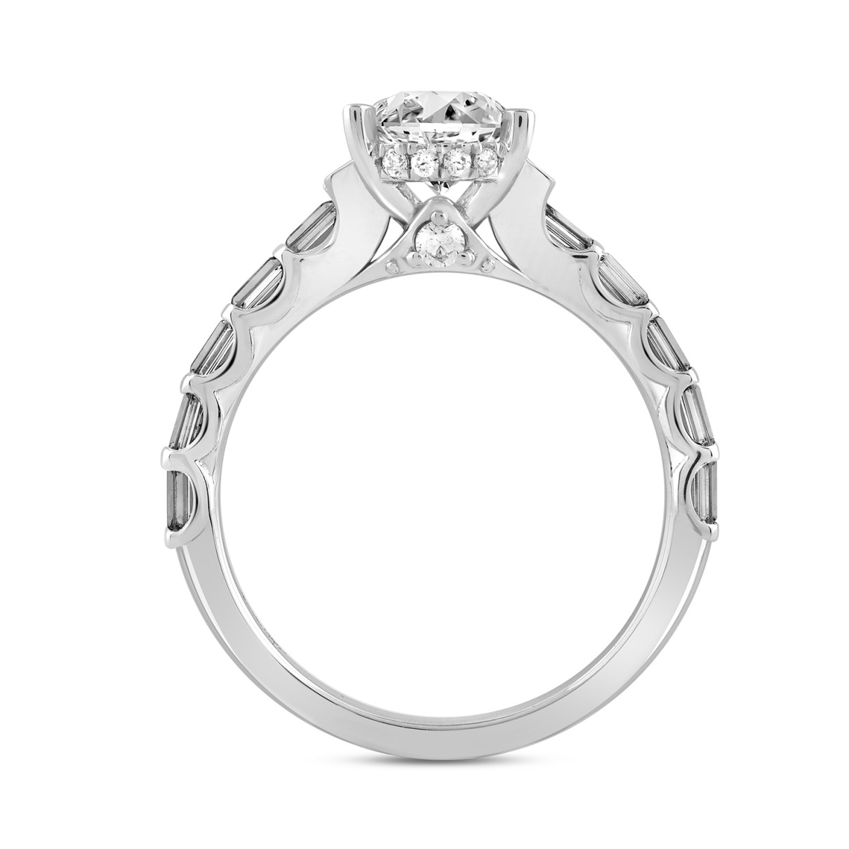 LADIES RING 2 1/2CT ROUND/BAGUETTE/OVAL DIAMOND 14K WHITE GOLD (CENTER STONE OVAL DIAMOND 2.00CT)