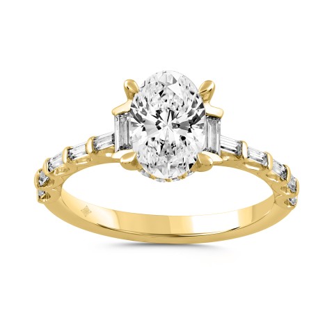 LADIES RING 2 1/2CT ROUND/BAGUETTE/OVAL DIAMOND 14K YELLOW GOLD (CENTER STONE OVAL DIAMOND 2.00CT)
