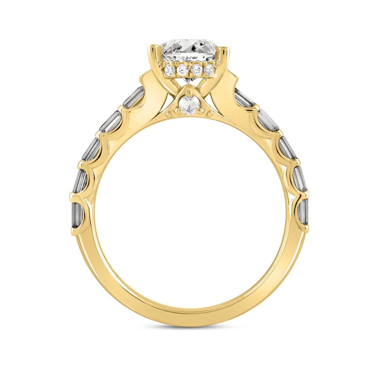 LADIES RING 2 1/2CT ROUND/BAGUETTE/OVAL DIAMOND 14K YELLOW GOLD (CENTER STONE OVAL DIAMOND 2.00CT)