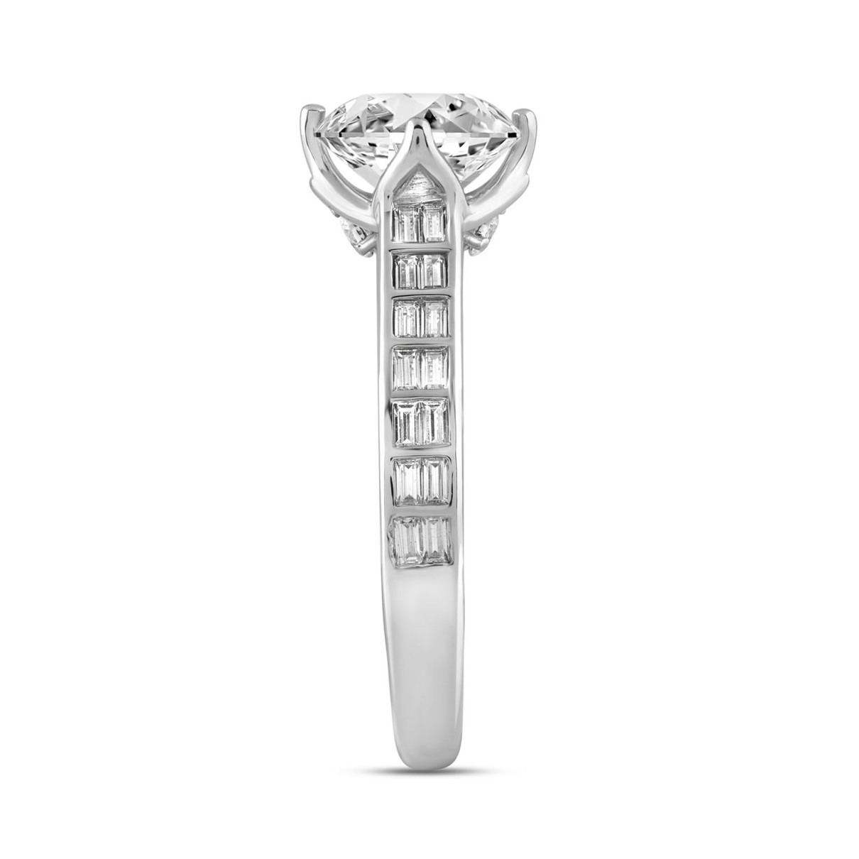 LADIES RING 2 1/2CT ROUND/BAGUETTE DIAMOND 14K WHITE GOLD (CENTER STONE ROUND DIAMOND 2CT )