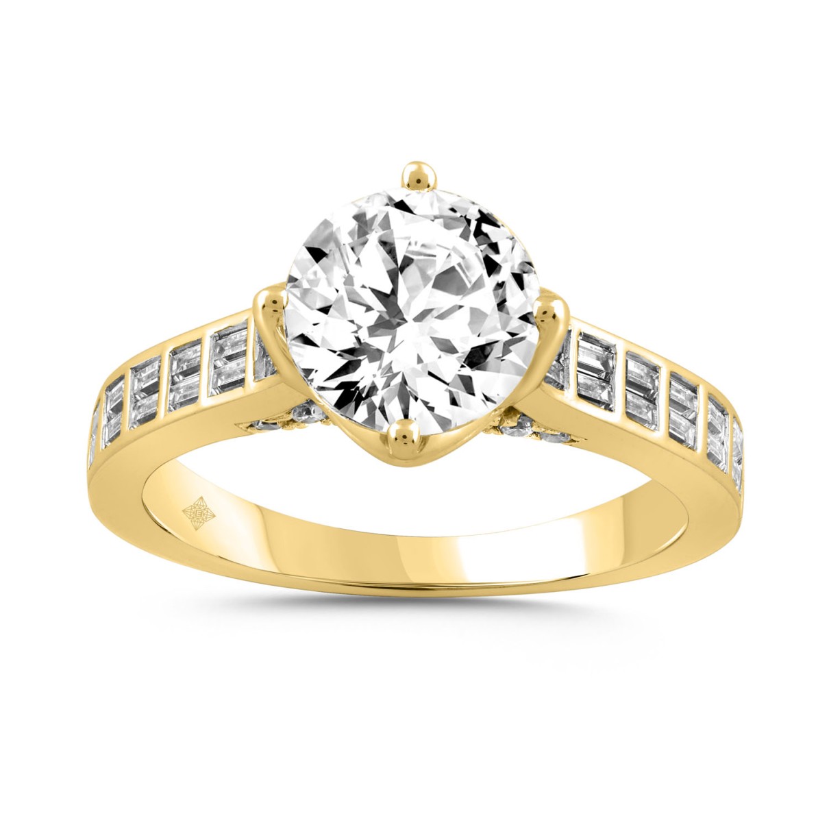 LADIES RING 2 1/2CT ROUND/BAGUETTE DIAMOND 14K YELLOW GOLD (CENTER STONE ROUND DIAMOND 2CT )