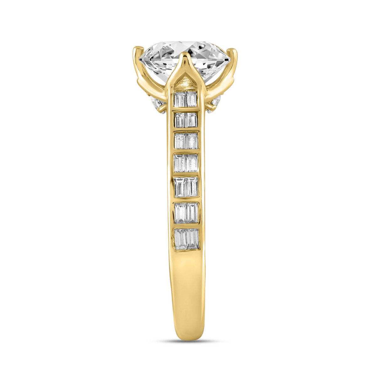 LADIES RING 2 1/2CT ROUND/BAGUETTE DIAMOND 14K YELLOW GOLD (CENTER STONE ROUND DIAMOND 2CT )