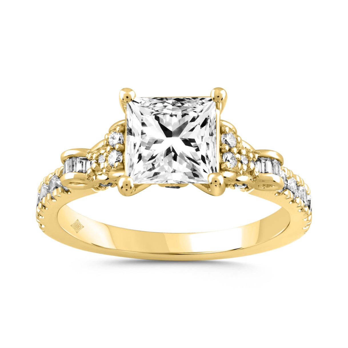 LADIES RING 2 1/2CT ROUND/BAGUETTE/PRINCESS DIAMOND 14K YELLOW GOLD 