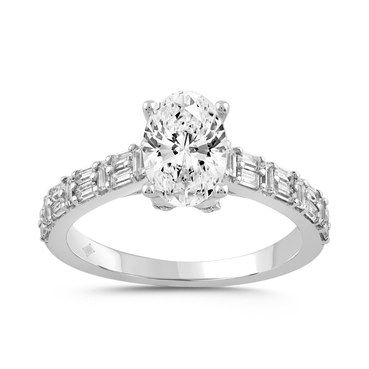 LADIES RING 2.50CT ROUND/BAGUETTE/OVAL DIAMOND 14K WHITE GOLD (CENTER STONE OVAL DIAMOND 2.00CT)