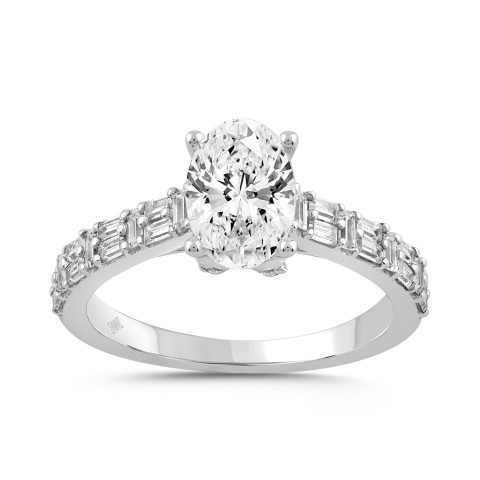 LADIES RING 2 1/2CT ROUND/BAGUETTE/OVAL DIAMOND 14K WHITE GOLD (CENTER STONE OVAL DIAMOND 2.00CT)