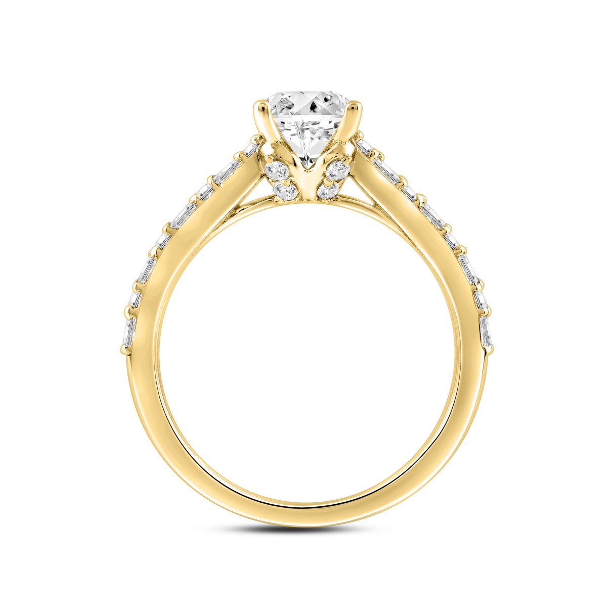 LADIES RING 2 1/2CT ROUND/BAGUETTE/OVAL DIAMOND 14K YELLOW GOLD (CENTER STONE OVAL DIAMOND 2.00CT)