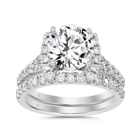 LADIES SEMI MOUNT BRIDAL SET 3CT ROUND DIAMOND 14K WHITE GOLD (CENTER STONE ROUND DIAMOND 2CT )