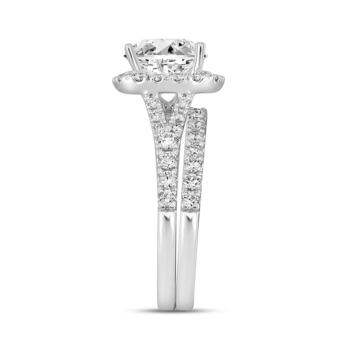 LADIES SEMI MOUNT BRIDAL SET 3CT ROUND DIAMOND 14K WHITE GOLD (CENTER STONE ROUND DIAMOND 2CT )