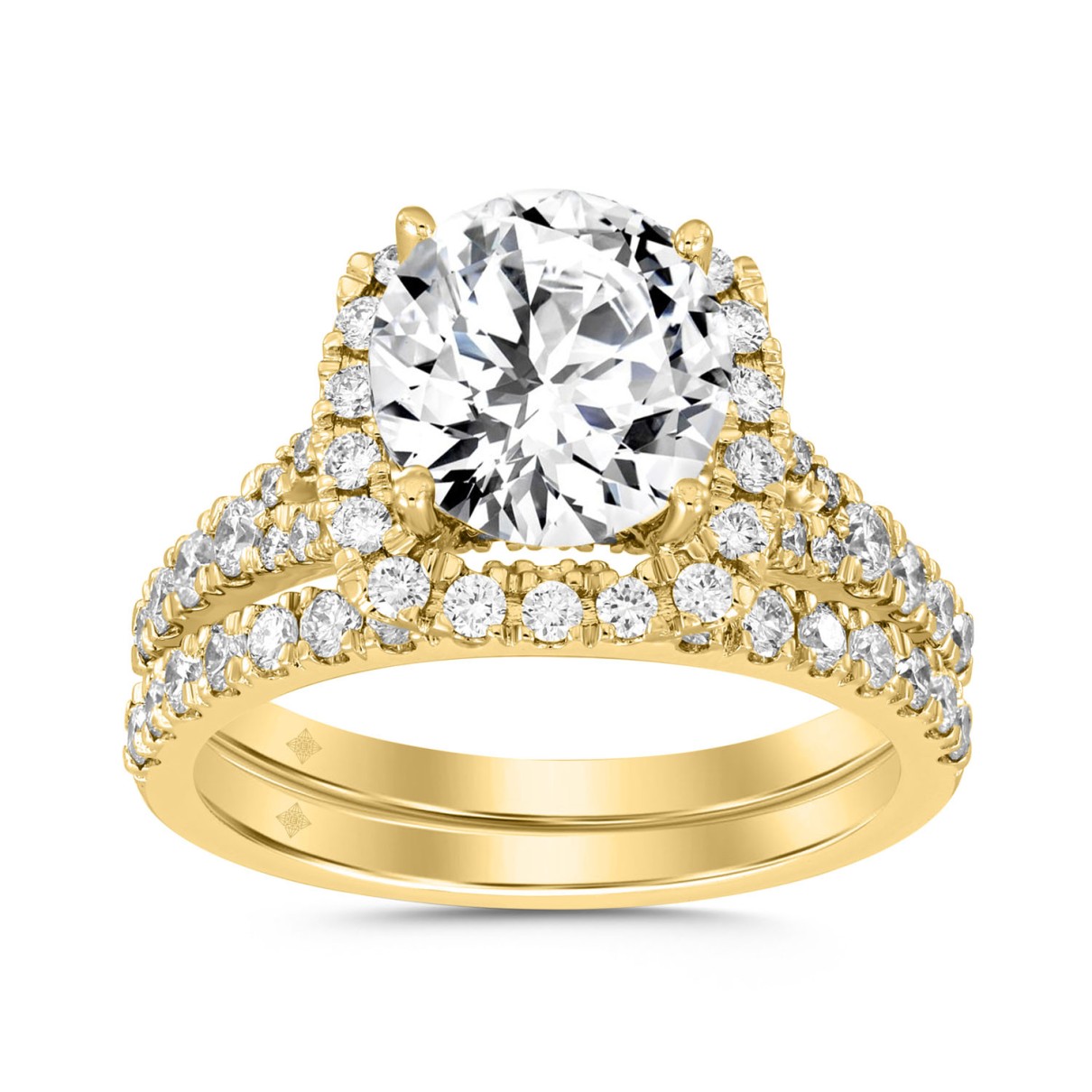 LADIES SEMI MOUNT BRIDAL SET 3CT ROUND DIAMOND 14K YELLOW GOLD (CENTER STONE ROUND DIAMOND 2CT )