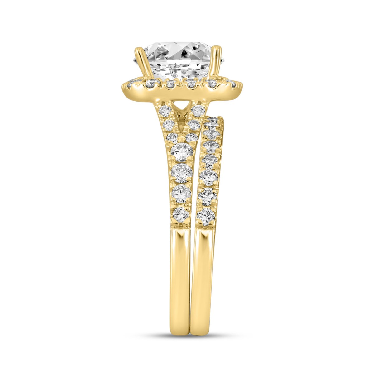 LADIES SEMI MOUNT BRIDAL SET 3CT ROUND DIAMOND 14K YELLOW GOLD (CENTER STONE ROUND DIAMOND 2CT )