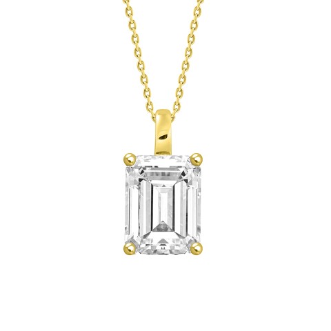 LADIES SOLITAIRE PENDANT WITH CHAIN 1/2CT EMERALD DIAMOND 18K YELLOW GOLD 
