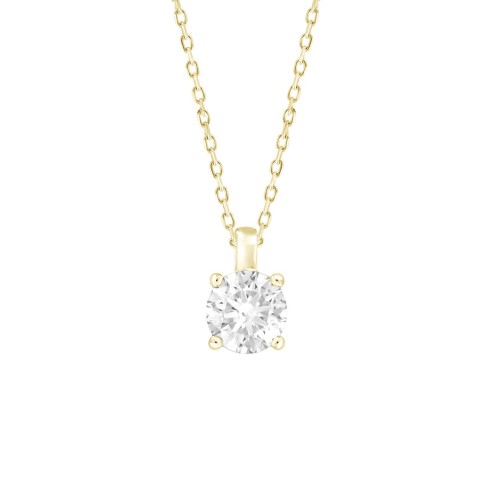 LADIES SOLITAIRE PENDANT WITH CHAIN 1/2CT ROUND DIAMOND 18K YELLOW GOLD 