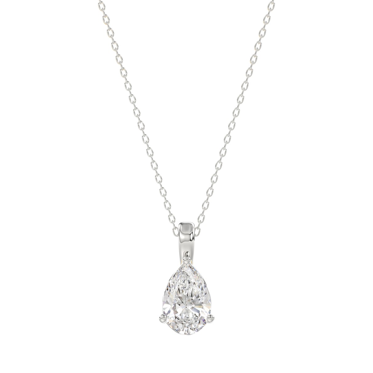 LADIES SOLITAIRE PENDANT WITH CHAIN 1/2CT PEAR DIAMOND 18K WHITE GOLD 