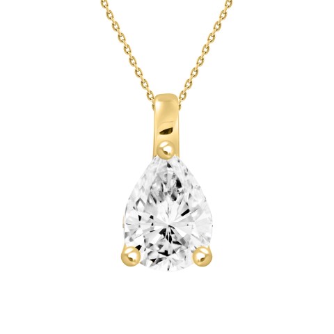 LADIES SOLITAIRE PENDANT WITH CHAIN 1/2CT PEAR DIAMOND 18K YELLOW GOLD 