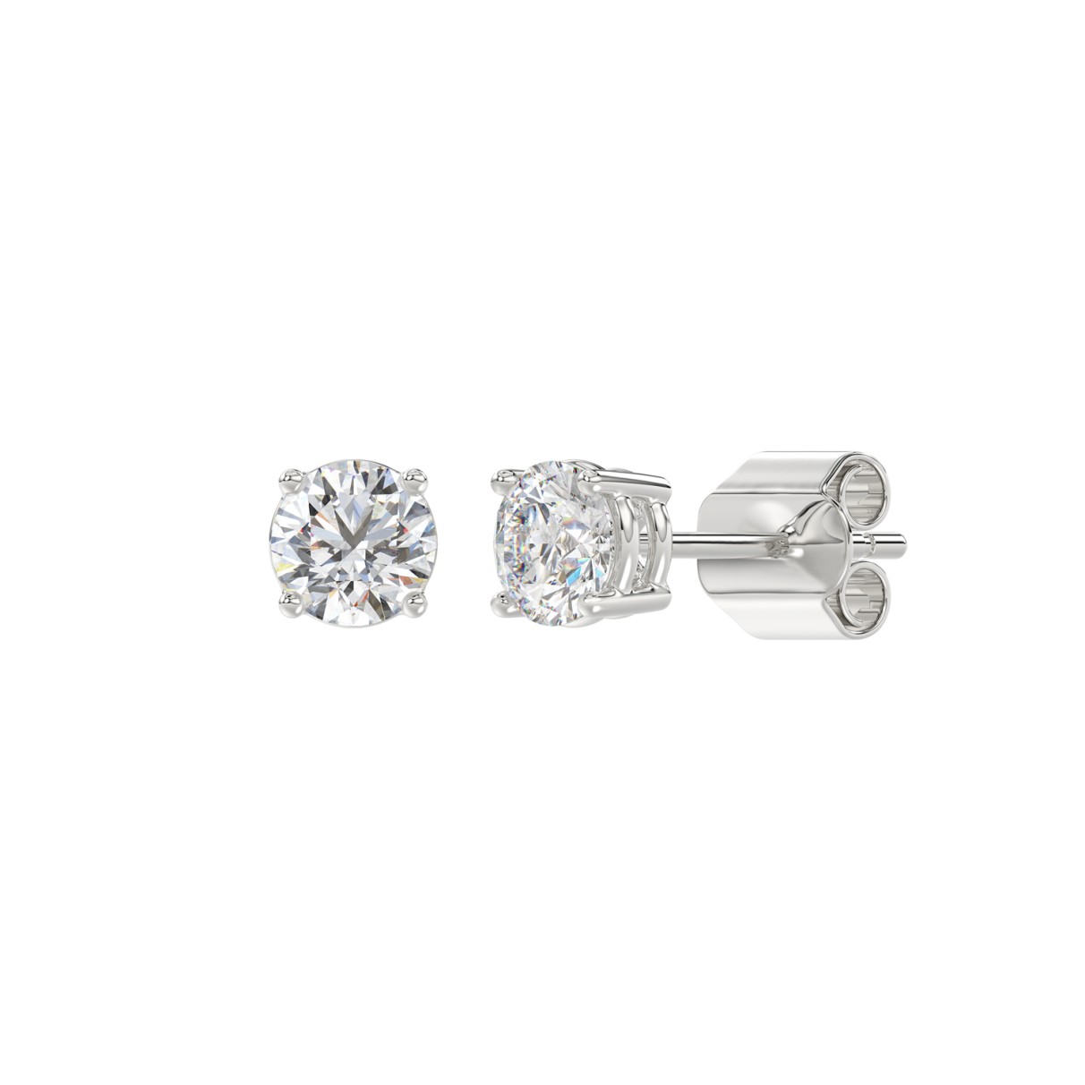 LADIES SOLITAIRE EARRINGS 1/2CT ROUND DIAMOND 18K WHITE GOLD 