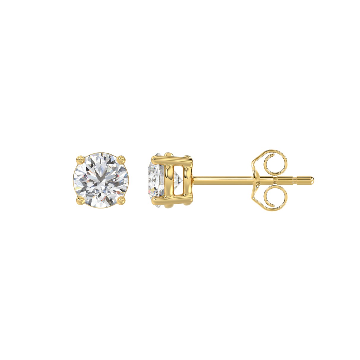 LADIES SOLITAIRE EARRINGS 1/2CT ROUND DIAMOND 18K YELLOW GOLD 