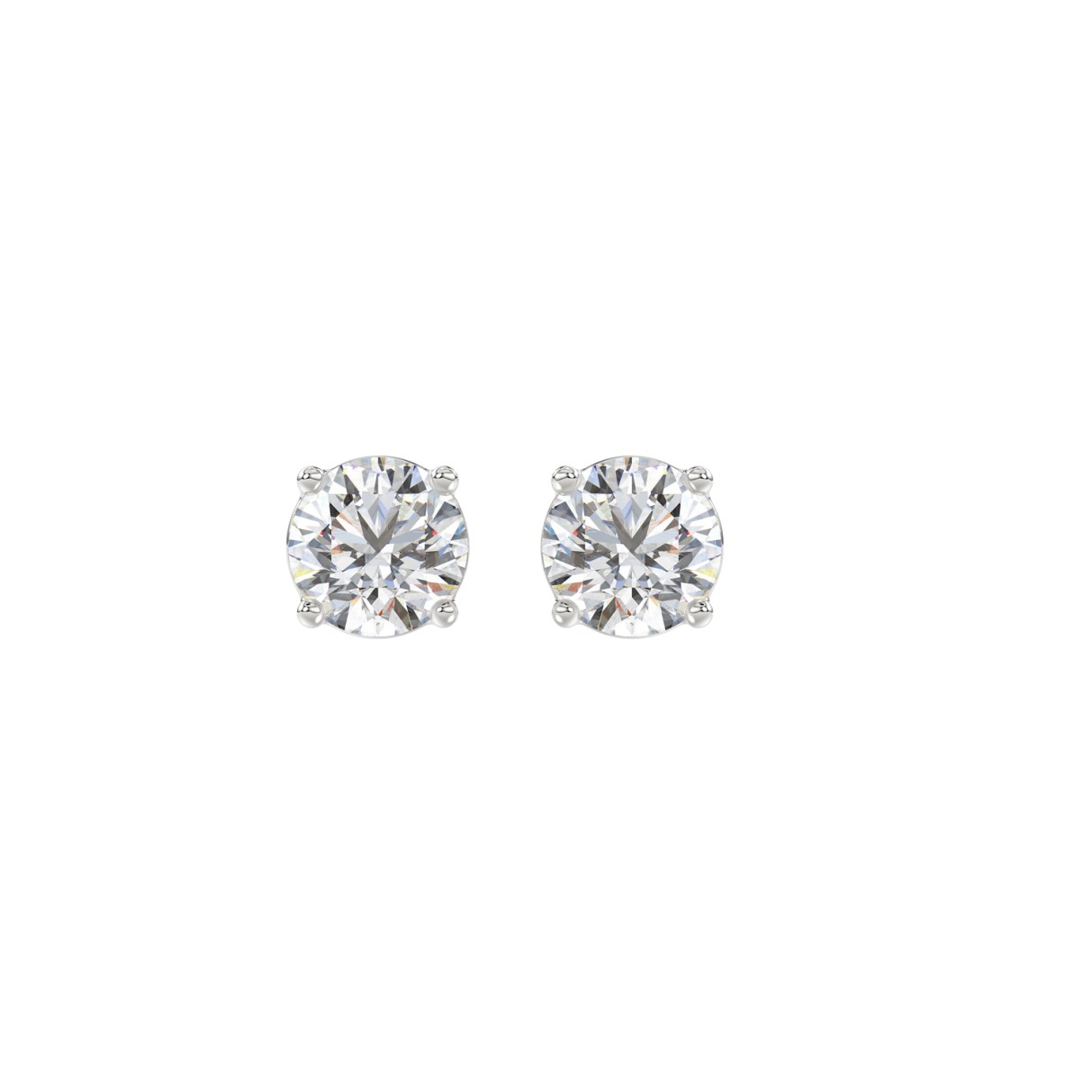 LADIES SOLITAIRE EARRINGS 1.00CT ROUND DIAMOND 18K WHITE GOLD 