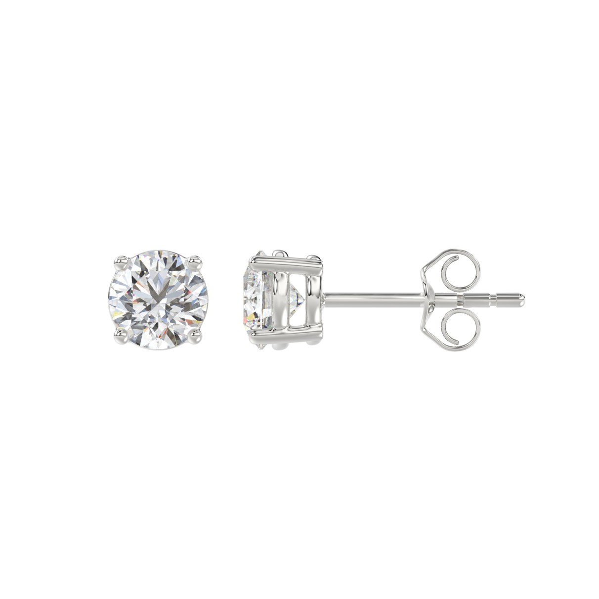 LADIES SOLITAIRE EARRINGS 1.00CT ROUND DIAMOND 18K WHITE GOLD 