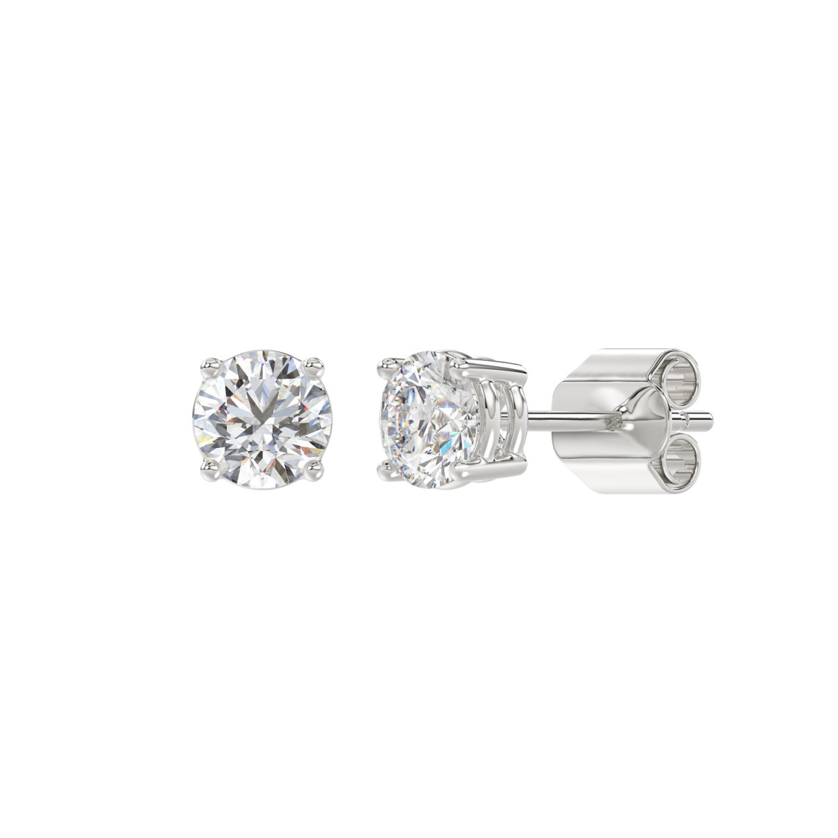 LADIES SOLITAIRE EARRINGS 1.00CT ROUND DIAMOND 18K WHITE GOLD 