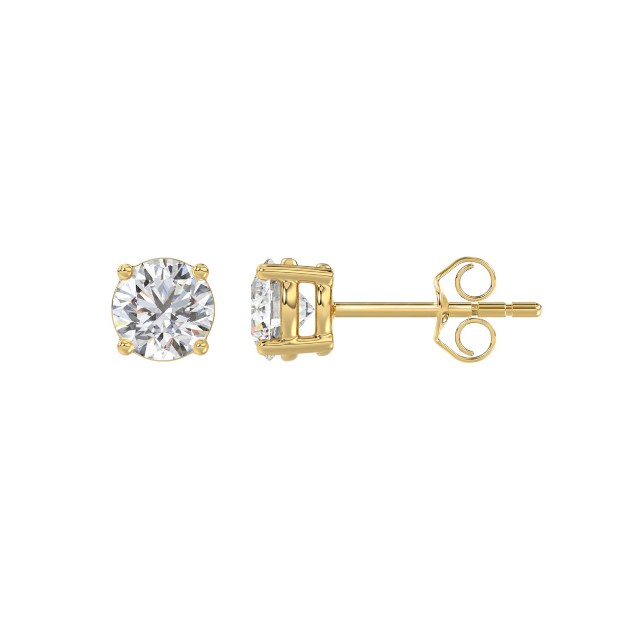 LADIES SOLITAIRE EARRINGS 1.00CT ROUND DIAMOND 18K YELLOW GOLD 